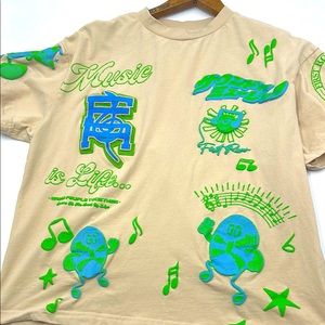 First Row Patch Graphic T-Shirt Streetwear with Green and Blue Accents